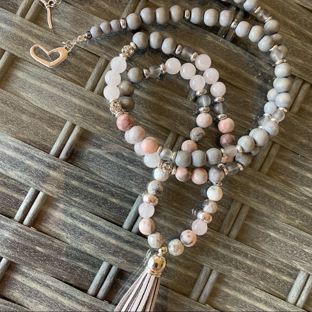 Boho Necklace, Long Beaded Boho Gemstone Necklace